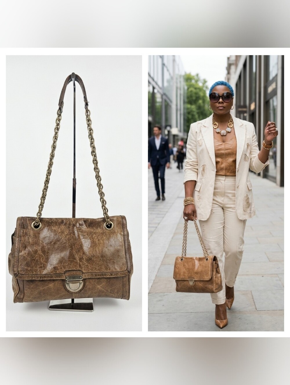 Banana Republic Vintage-Style Brown Leather Chain Shoulder Bag